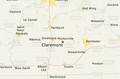 claremont, mn on a map